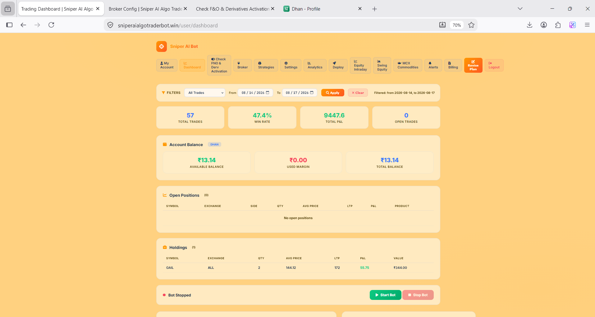 Main Dashboard Customer Terminal View